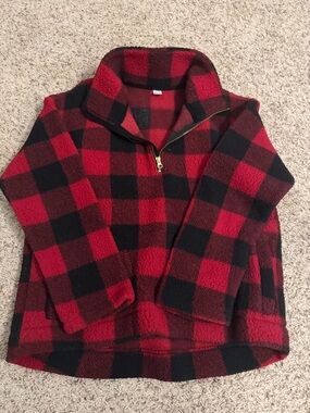 Old Navy Red and Black Buffalo Plaid Half-Zip Fleece Pullover